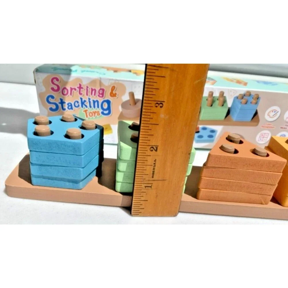 Kekristv Montessori Wooden Shapes Sorting, Stacking, Colors Puzzle Learn Toddler